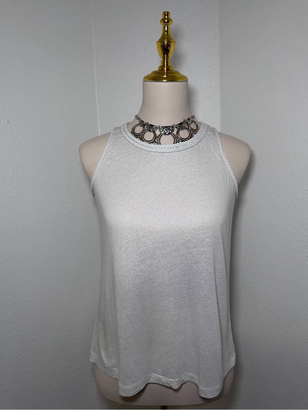 Women's White Sleeveless Halter Tank Top | Size MP